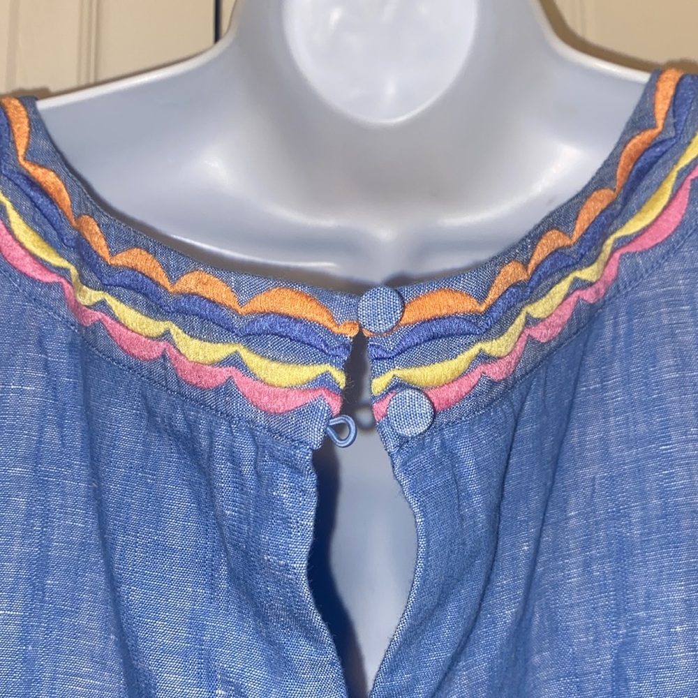 Talbots Blue Midi Dress with Multicolor Trim - Picture 4 of 10